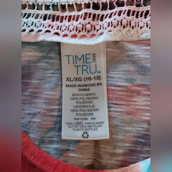 Time and Tru Floral Watercolor Tie-Hem Top in Blue, Red, Yellow - Picture 6 of 6